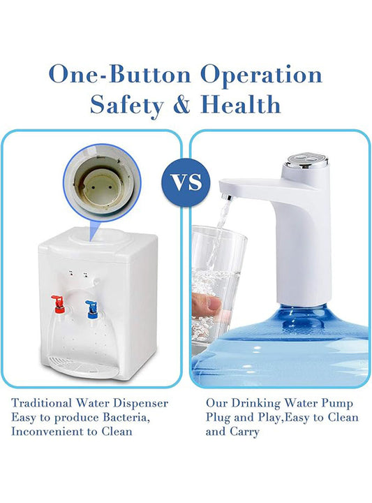 Portable water dispenser pump being used outdoors during a camping trip